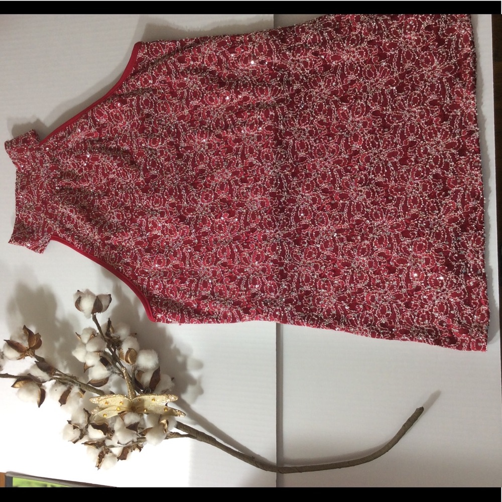 Cocomo M size blouse sleeveless red w/slvr sparkle